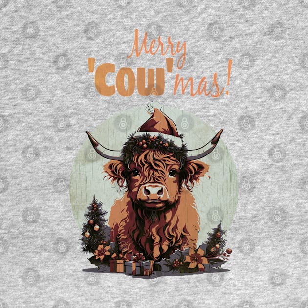 Highland Cow Christmas Merry and Bright, Scottish, Cow Xmas Farmer, Christmas sweater with cute Highland Cow by Collagedream